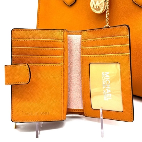 Michael Kors Medium Hamilton Leather Satchel Bag & Medium Bifold Wallet Cider - Picture 13 of 15